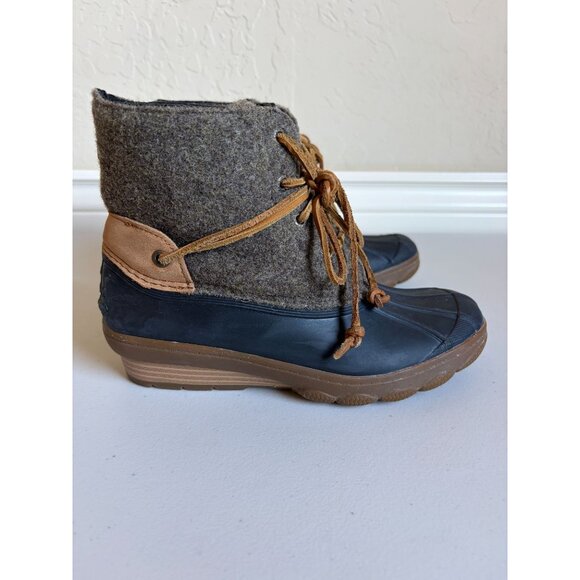 SPERRY Saltwater 6M Brown Wool Rubber Duck Boots Wool Quarter - Picture 2 of 11